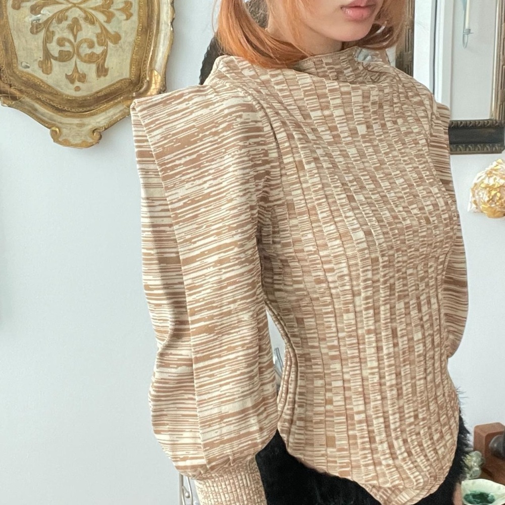 Elegant Tan Blouse with Puff Sleeves